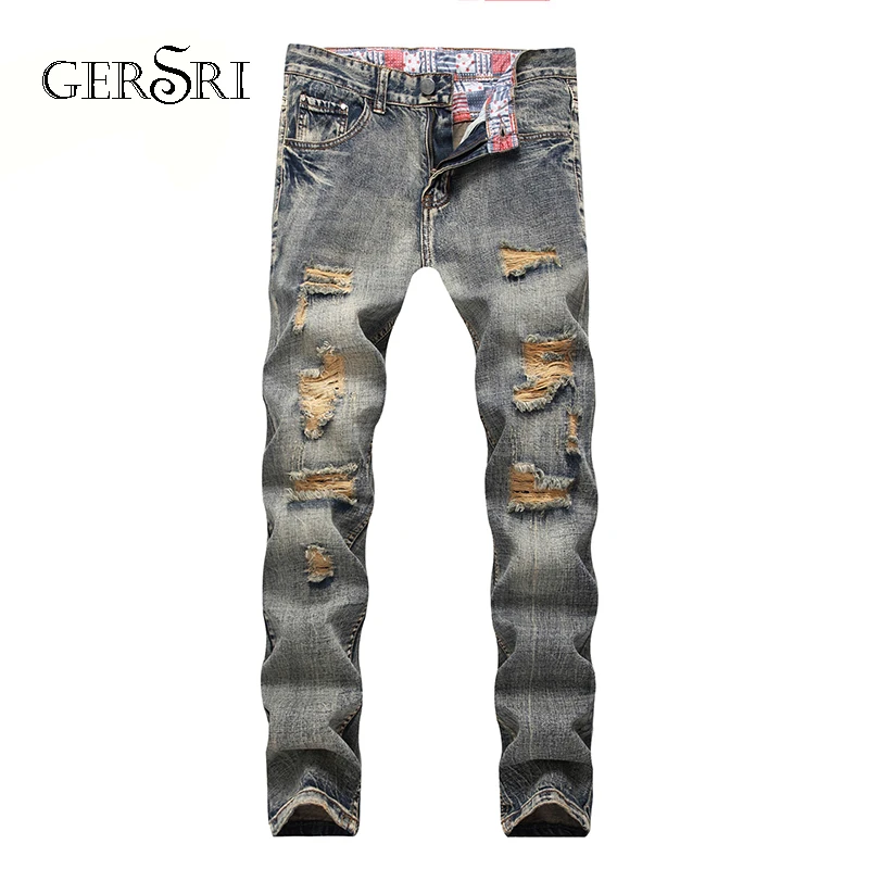 Джинсы gerшри мужские с дырками облегающие длинные брюки из денима байкерские