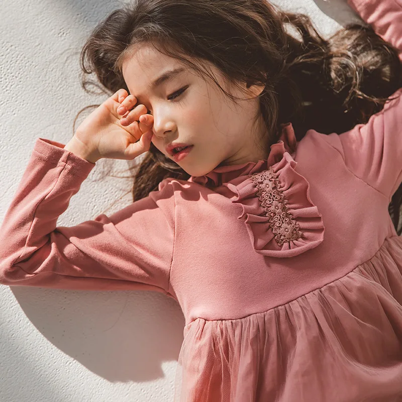 school mesh patchwork cotton baby girl 2018 autumn winter Christmas pink teenage kids dresses for girls long sleeves clothing | Детская