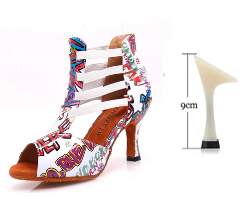 white heel 9cm WUXIJIAO/Танцевальная обувь для латиноамериканских танцев; Цвет черный, белый; разноцветная обувь для сальсы из искусственной кожи; блестящая профессиональная танцевальная обувь; Мягкая Обувь для бальных танцев - Цвет: white heel 9cm
