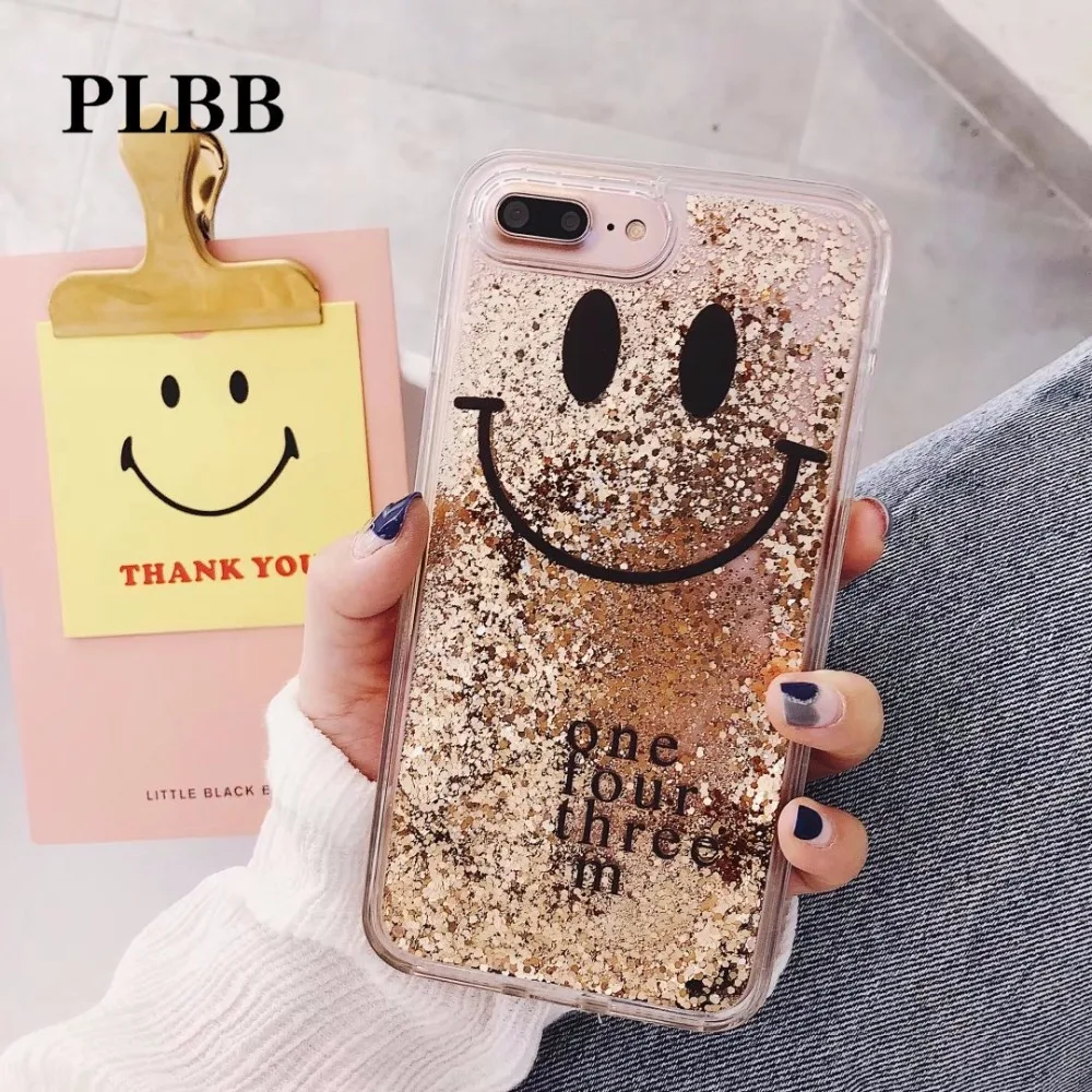 PLBB Модный чехол для девочек с жидким песком iPhone X 6 6S 7 8 Plus блестящая Звезда улыбка