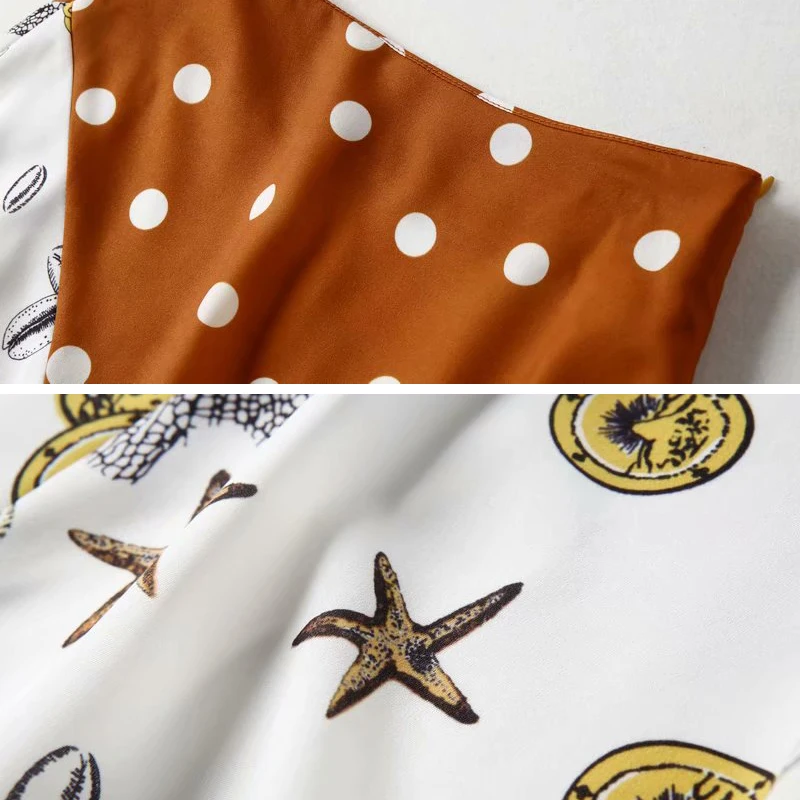 

YNZZU Elegant 2019 Summer Polka dot satin Midi Skirt A-line midi skirt Seashell printed satin soft female mid calf elegant YB351