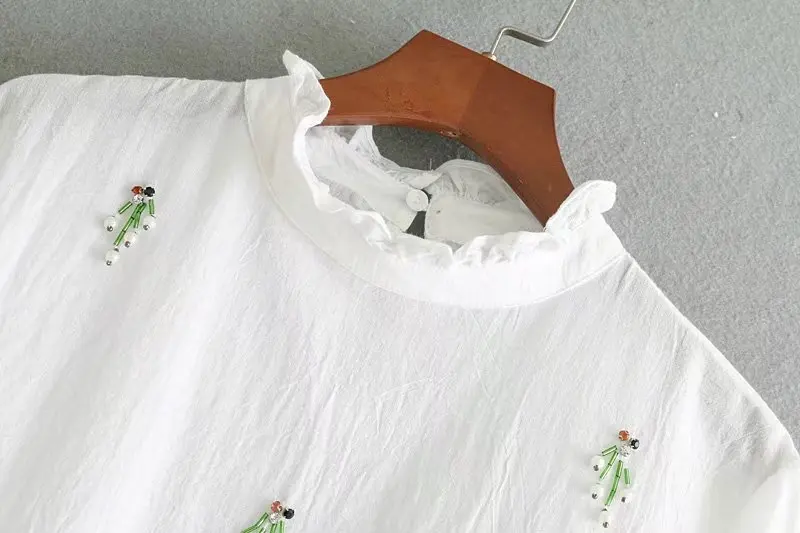 2018 Женская винтажная бабочка рукав украшенный бисером белая английская