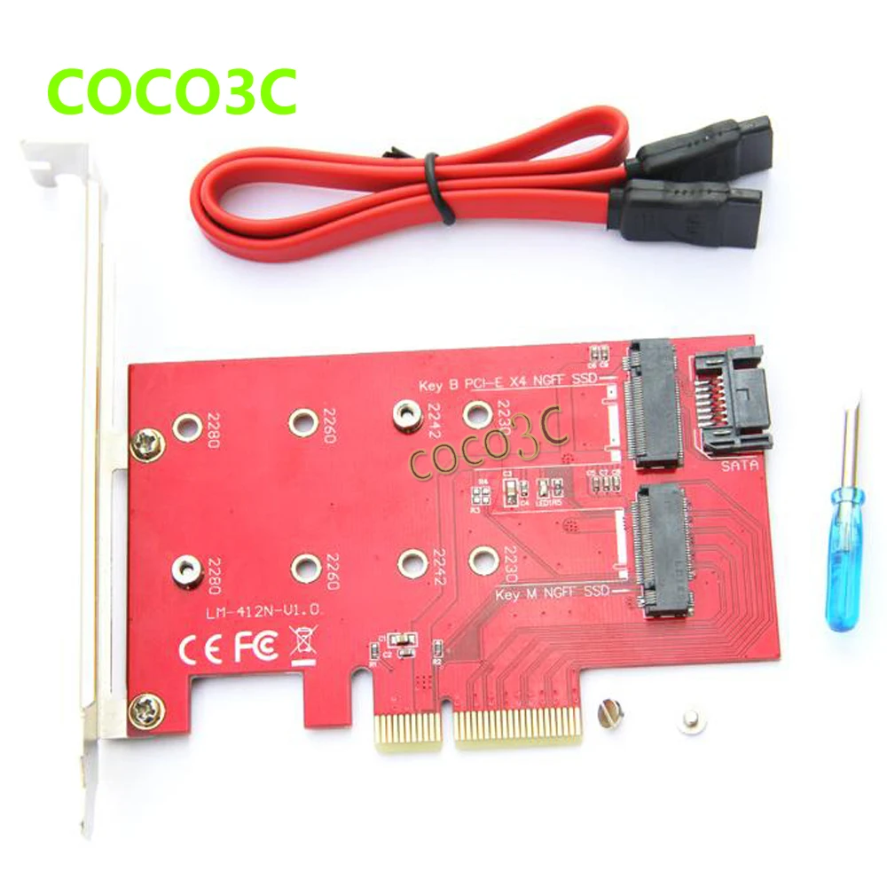 2 in 1 PCI-e 4x to M Key NGFF SSD Card for Intel 600P 960 EVO SATA 3.0 to B Key M.2 SSD adapter