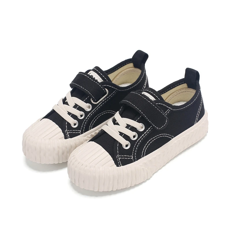 Kid shoes-black Детская обувь; Новинка года; парусиновая обувь с мягкой подошвой для девочек; однотонные кроссовки для мальчиков; детская резиновая подошва; 24-38 - Цвет: Kid shoes-black