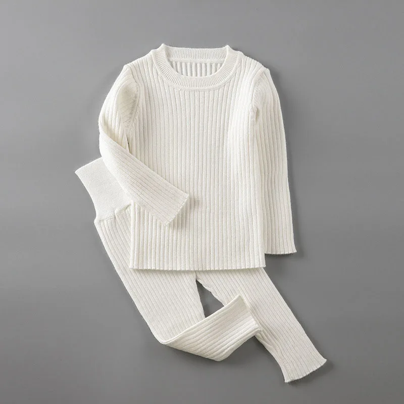 White tops pants Комплекты одежды в рубчик для новорожденных, осенне-зимние топы, вязаный свитер, джемпер, штаны, брюки, одежда для маленьких мальчиков и девочек 0, 3, 6, 9, 12 месяцев - Цвет: White tops pants