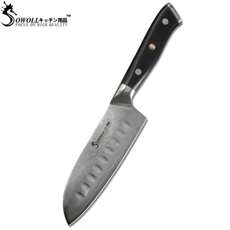 A.5 santoku knife Sowoll дамасский кухонный стальной нож 3,5 ''для очистки овощей 5'' Универсальный 6,5 ''шеф-повара 7'' сантоку 8 ''поварские ножи инструменты для приготовления мяса и рыбы - Цвет: A.5 santoku knife