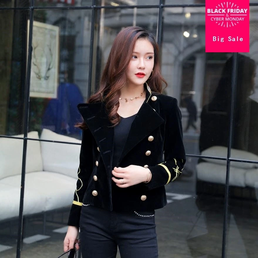 Осенний Модный женский Блейзер двубортный золотой вельветовый костюм с длинным