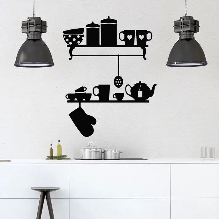

Kitchen Cup Holder Shelf Wall Sticker Removable Vinyl Wall Decal Cafe Bar Dining Room Decoration Kitchen Wall Art Mural AY846