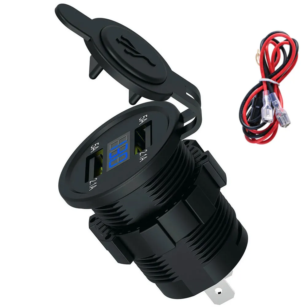 blue DC 12 V автомобильное зарядное устройство для мотоцикла светодиодный дисплей двойной USB зарядное устройство гнездо адаптера Питание выход - Color Name: blue
