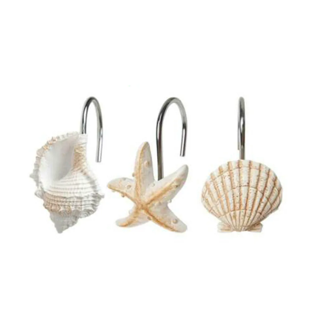 12 шт Ванная комната Декоративные Seashell крючки для занавески для душа окна вешалки держатель купальная Одежда Полотенце разное металлические крючки