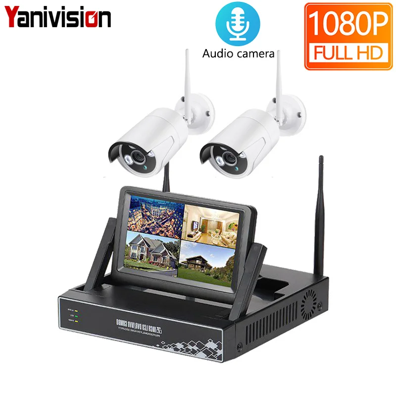 7 дюймов ЖК-дисплей Дисплей 4CH 1080P WI-FI NVR Камера видеонаблюдения системы безопасности Беспроводной NVR Kit дома WI-FI наружного наблюдения IP Камера 2CH
