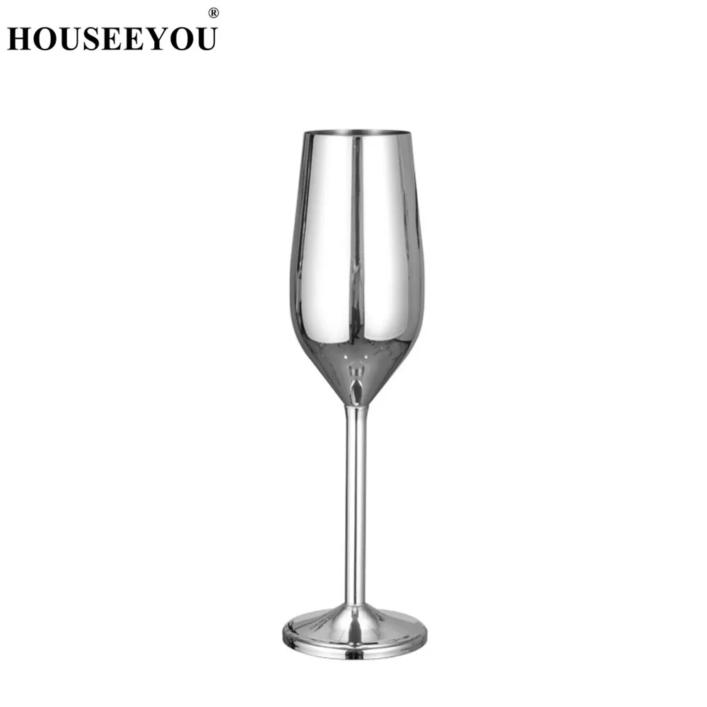 Silver HOUSEEYOU, медь/серебро/розовое золото, бокалы для вина из нержавеющей стали, бокалы для сока, напитков, шампанского, флейты, вечерние, барная посуда, кухонные инструменты - Цвет: Silver