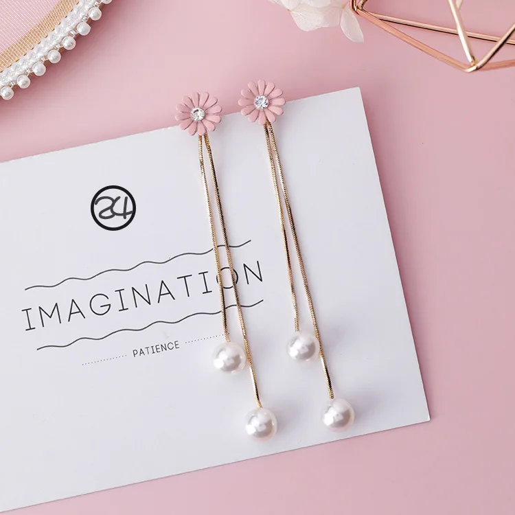 IMucci японские красивые серьги симметрия розовый цветок бахромой жемчуг