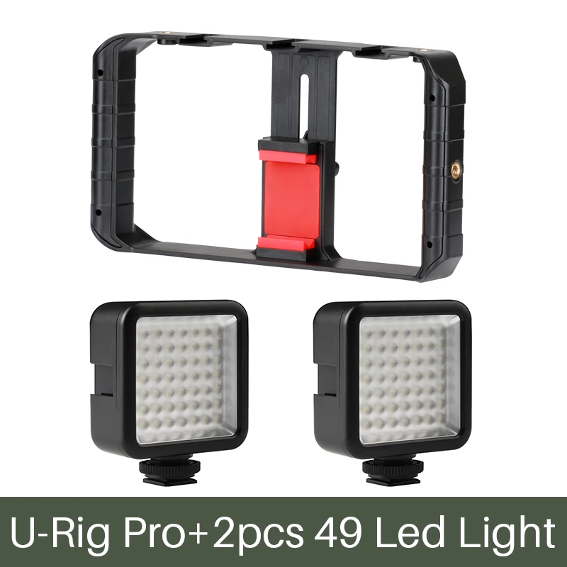 U-Rig Pro with 2 Led Ulanzi U-Rig Pro смартфон видео Риг w 3 башмак крепления для съемки фильмов Чехол ручной телефон видео стабилизатор Ручка штатив крепление стенд - Цвет: U-Rig Pro with 2 Led