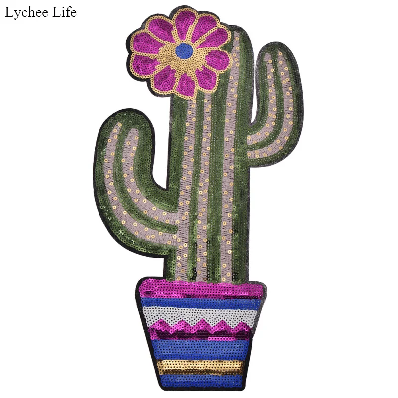 Lychee Life вышитая нашивка в форме кактуса с блестками для девочек DIY Одежда ручной