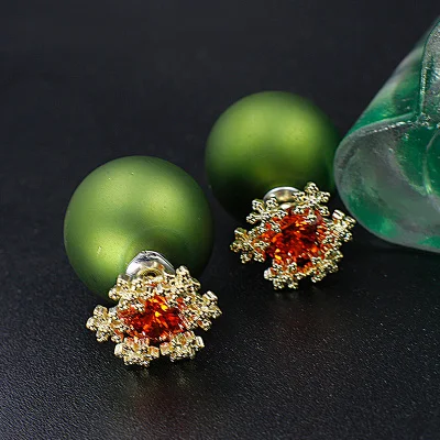 Gold--Red-Green Новые модные серьги-гвоздики для женщин, красный круглый шар, свинка, геометрические вечерние серьги, подарок на свадьбу,, ювелирные изделия для ушей - Окраска металла: Gold--Red-Green