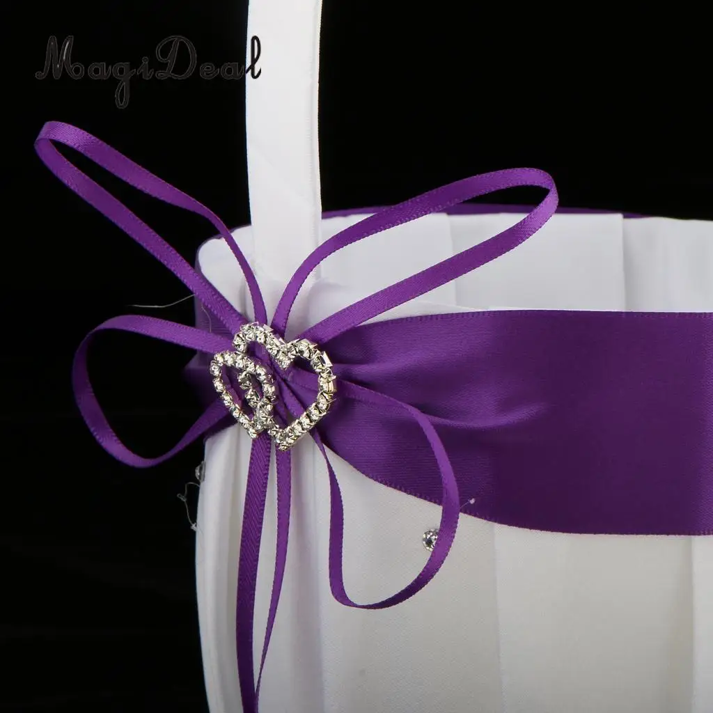 MagiDeal Elegant Satin Wedding Flower Girl Basket Double Heart Rhinestone DIY for Bridal Engagement Hen Night Party Decoration | Дом и сад