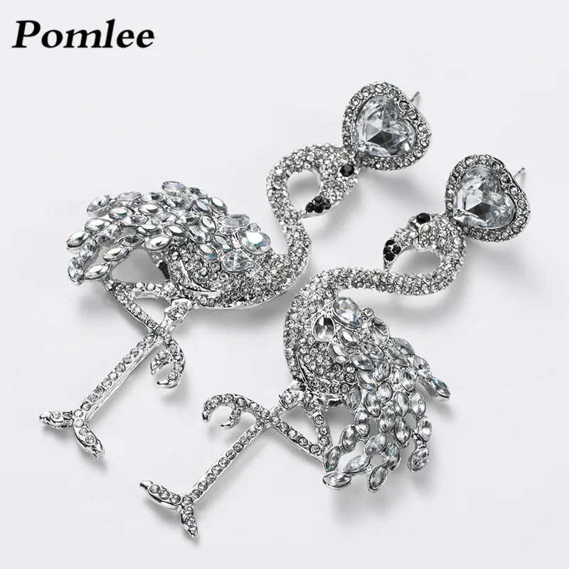 Pomlee Новая мода Серебряный Фламинго ZA серьги женские блестящие подвески с
