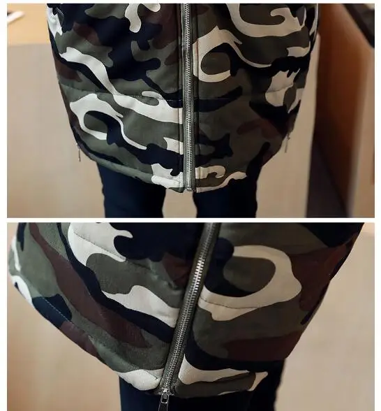 2017 Новинка зимы камуфляж хлопковое пальто с капюшоном Для женщин сплошной цвет