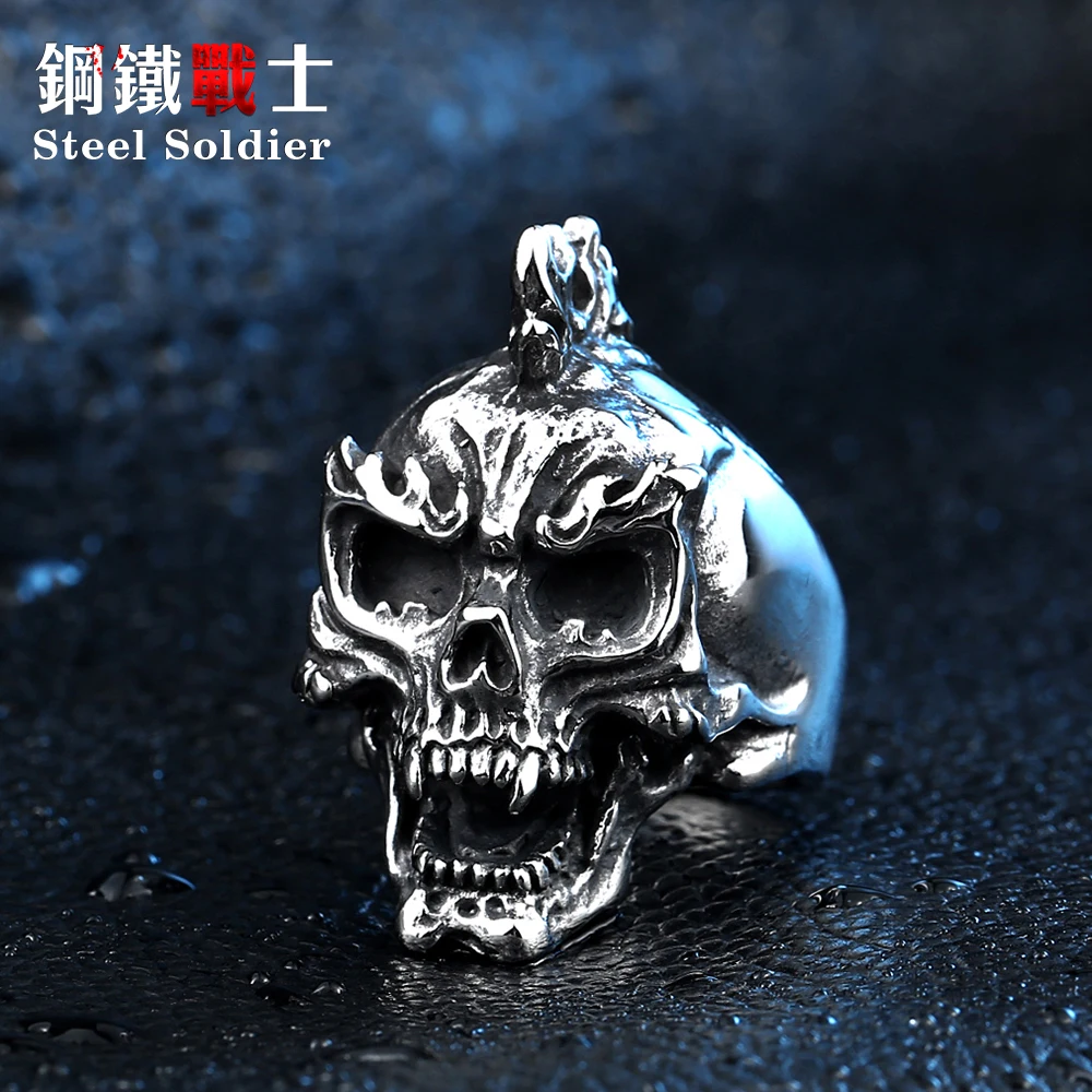 Стальной военный из нержавеющей стали мужское панк Винтажное кольцо череп