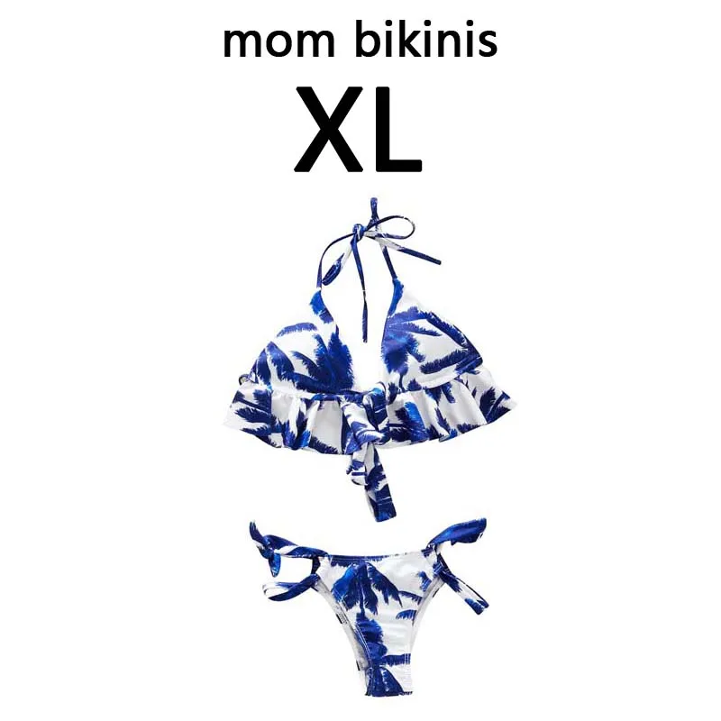 Coconut Tree Print Swimsuit Mommy And Me One Piece Mom And Daughter Bikini Set Family Look Swimwear Men Boy Dad Son Beach Shorts - Цвет: 01 mom size XL