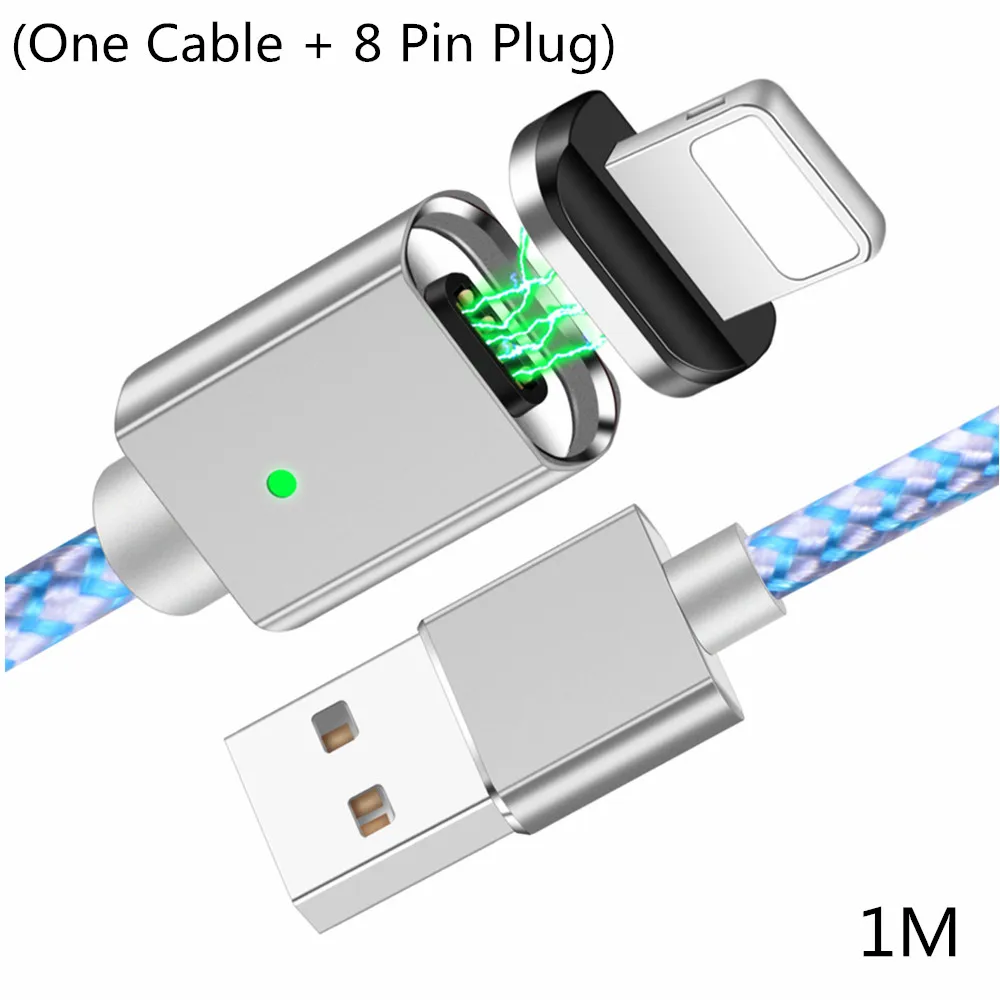 Silver 8 Pin Cable Олаф зарядное устройство данных Магнитный USB кабель для iPhone Micro USB C type C кабель для мобильного телефона Быстрая зарядка магнит зарядное устройство 1 м USB кабели - Цвет: Silver 8 Pin Cable
