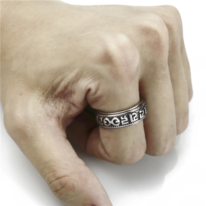 Кольцо Elfasio мужское из нержавеющей стали буддийская мантра Ом мани падме хум с