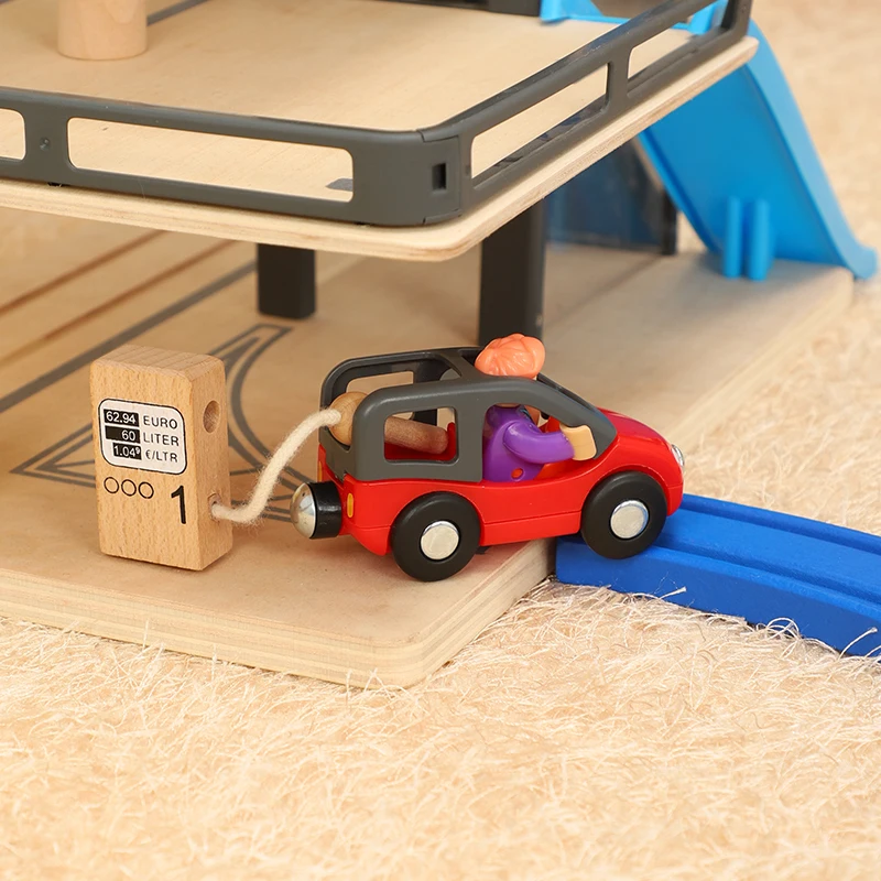 Детские деревянные лифты симуляция парковки синяя дорожка деревянная поезд