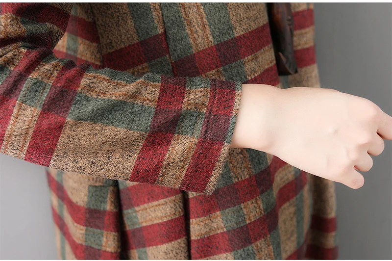 2018 autumn and winter wear thick striped in the long section large size women's slim plaid woolen dress | Женская одежда