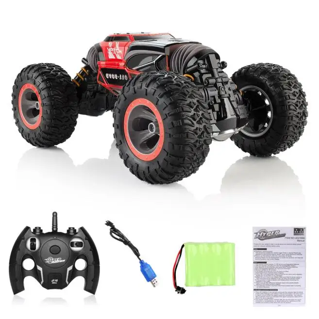 Red with color box 1/16 4WD Электрический радиоуправляемый Дрифтерный автомобиль Рок Гусеничный пульт дистанционного управления игрушка 2,4G Радиоуправление led 4x4 привод внедорожный автомобиль игрушки для мальчиков подарок - Color: Red with color box