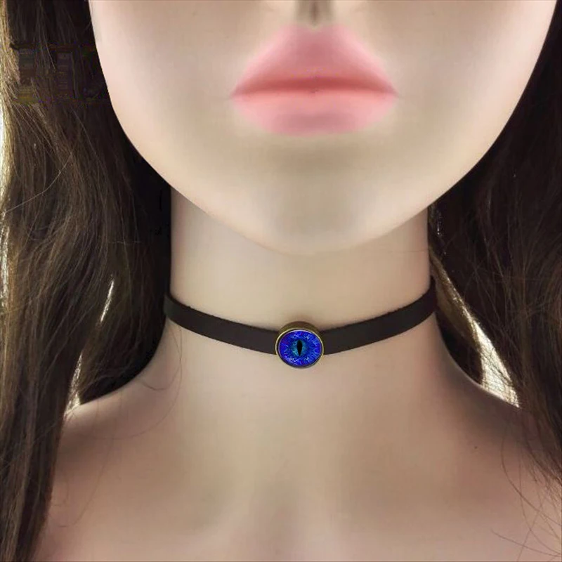 Женское кожаное ожерелье кошачий глаз с подвеской из стекла фото 2017|chokers necklaces for
