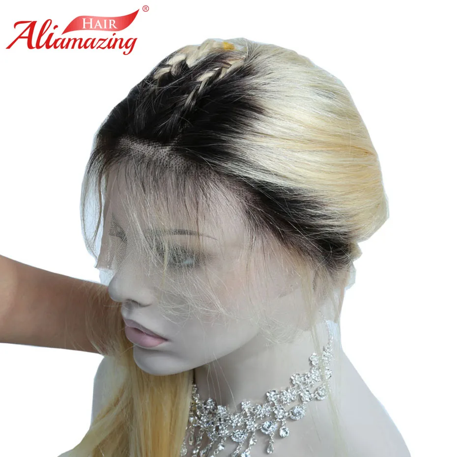 Ali Amazing Hair Ombre 613 Blonde Glueless Pre Plucked Lace Front Wig 130% Density Remy Human with Baby | Шиньоны и парики