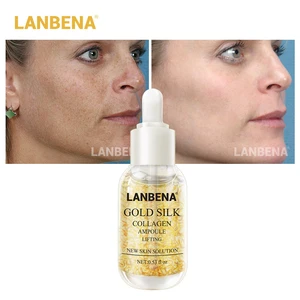 Золотая Шелковая Сыворотка для ампула коллагена LANBENA удаляет меланин светлые темные пятна, отбеливает упругость, против старения, против морщин