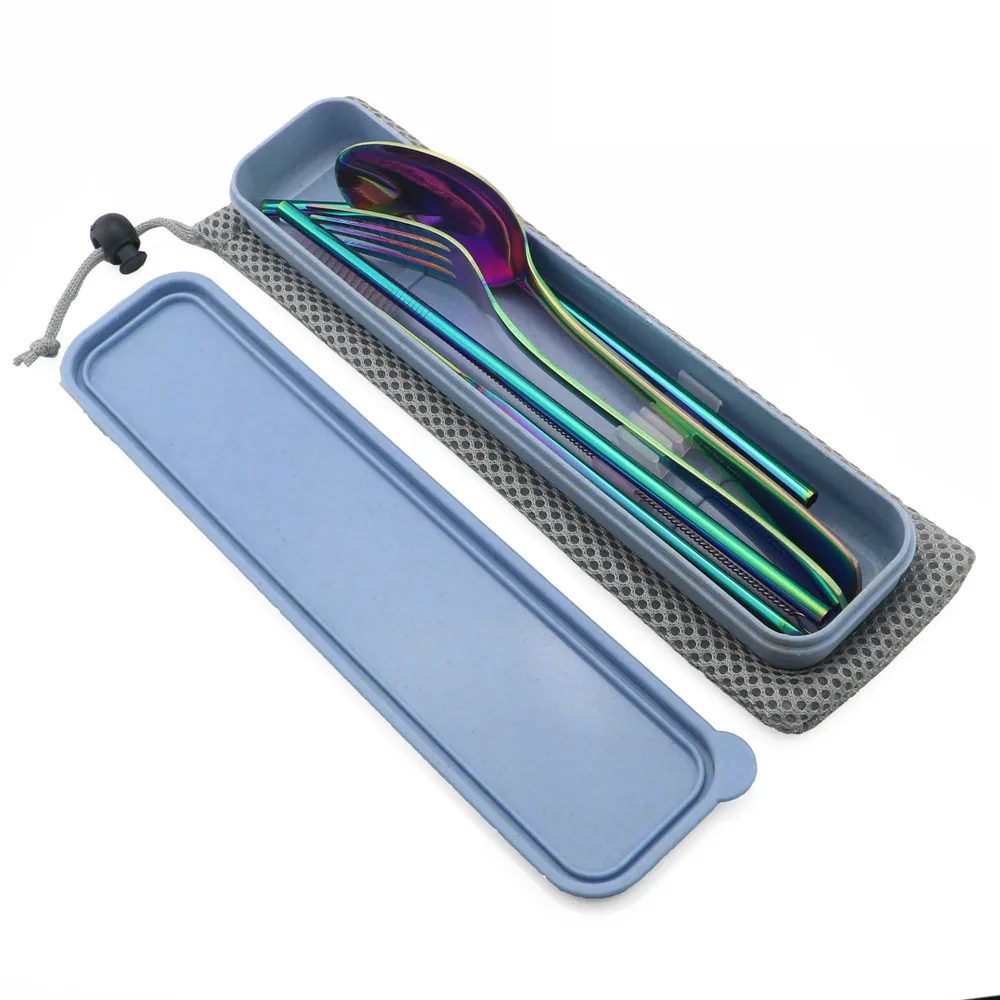 Легкий мягкий 8 шт. Радужный портативный набор посуды из нержавеющей стали для