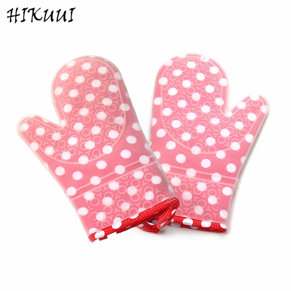 2 шт. розовый/белый горошек силиконовые духовка Прихватки для мангала