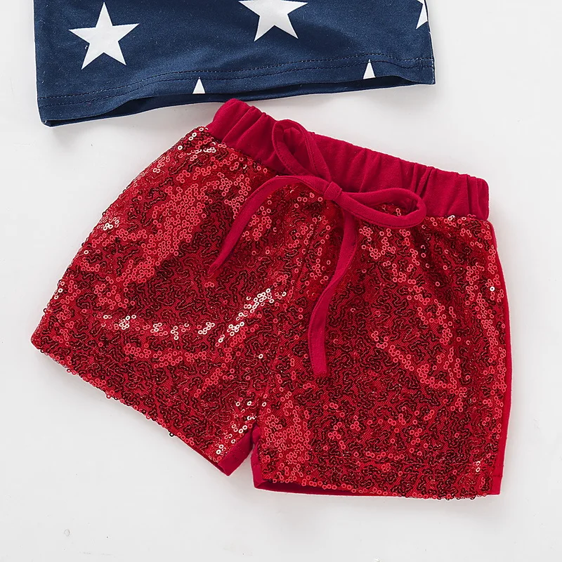 Baby Clothing Set Fourth Of July 2 Piece Outfit Stars Print Vest And Red Sequin Pant | Детская одежда и обувь