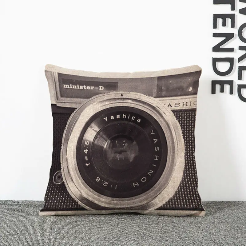 European Style Retro Camera Linen Pillow Creative Living Room Sofa Decorative Cushion Home Furnishing Leisure Throw 44*44 | Дом и сад
