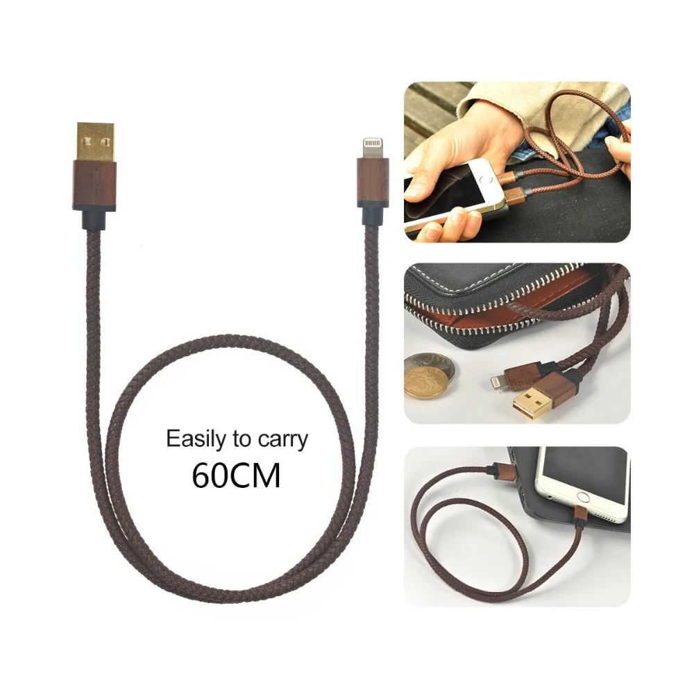 CACOY MFI сертифицированная 60 см Кожаный Кабель с разъемом Lightning к порту USB кабель для зарядки для iPhone Xs/X/8/8 Plus/7/7 Plus