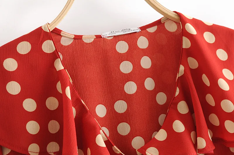 new women vintage polka dots print casual ruffles blouse shirts sweet long sleeve buttons chemise chic blusas tops LS3502 |