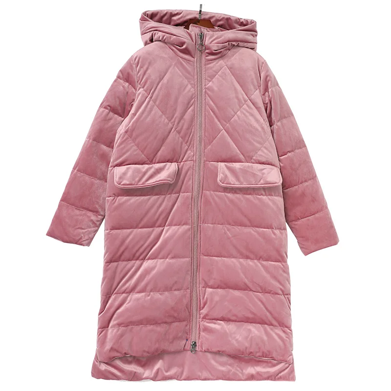 pink KMETRAM, женский пуховик, зимняя куртка, женская одежда,, золотой бархат, корейский стиль, длинное пальто, женская парка, Chaqueta Mujer MY3401 - Цвет: pink