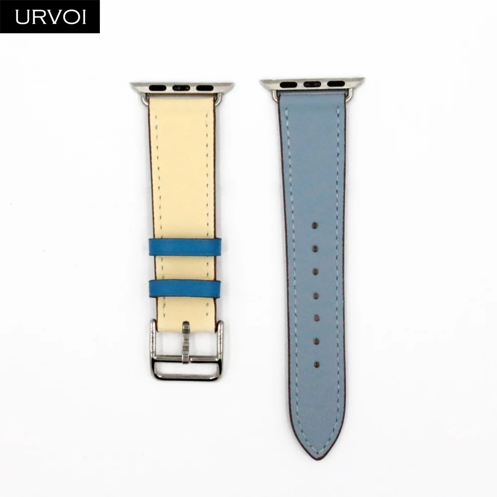 URVOI одиночный Тур группа для apple watch серии 5 4 3 2 1 Swift кожаный ремешок для iWatch Наручные Классические ручной работы noir 40 44 мм - Цвет ремешка: Bleu Lin C B