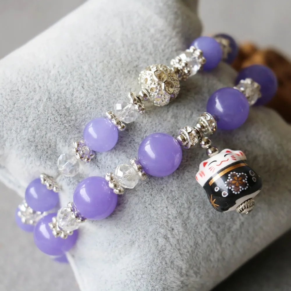 Accessory Crafts Parts New 8mm Violet Bracelet White Crystal Ceramic Treasure Pendant Female Jewelry Multilayer Chain | Украшения и