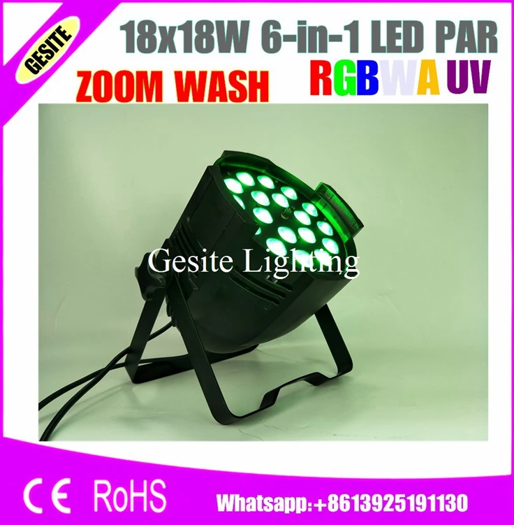Бесплатная доставка 6 шт./лот высокое качество 330 Вт 6в1 18 шт. DMX512 RGBWAUV led par 64 can новый