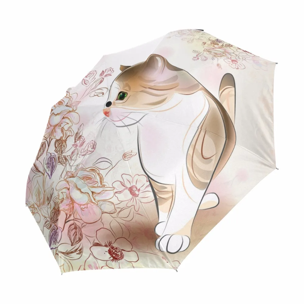

Automatic Anti UV Parapluie 3 Folding Travel Umbrella Rain Sun Sombrinha Windproof 100% Polyester Cartoon Cute Cat Umbrella