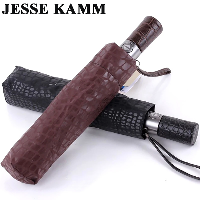 JESSE KAMM New Gentle Men Three Folding Compact Fully Automatic Large Imitation leather High Quality Winfproof Strong Umbrellas | Дом и сад