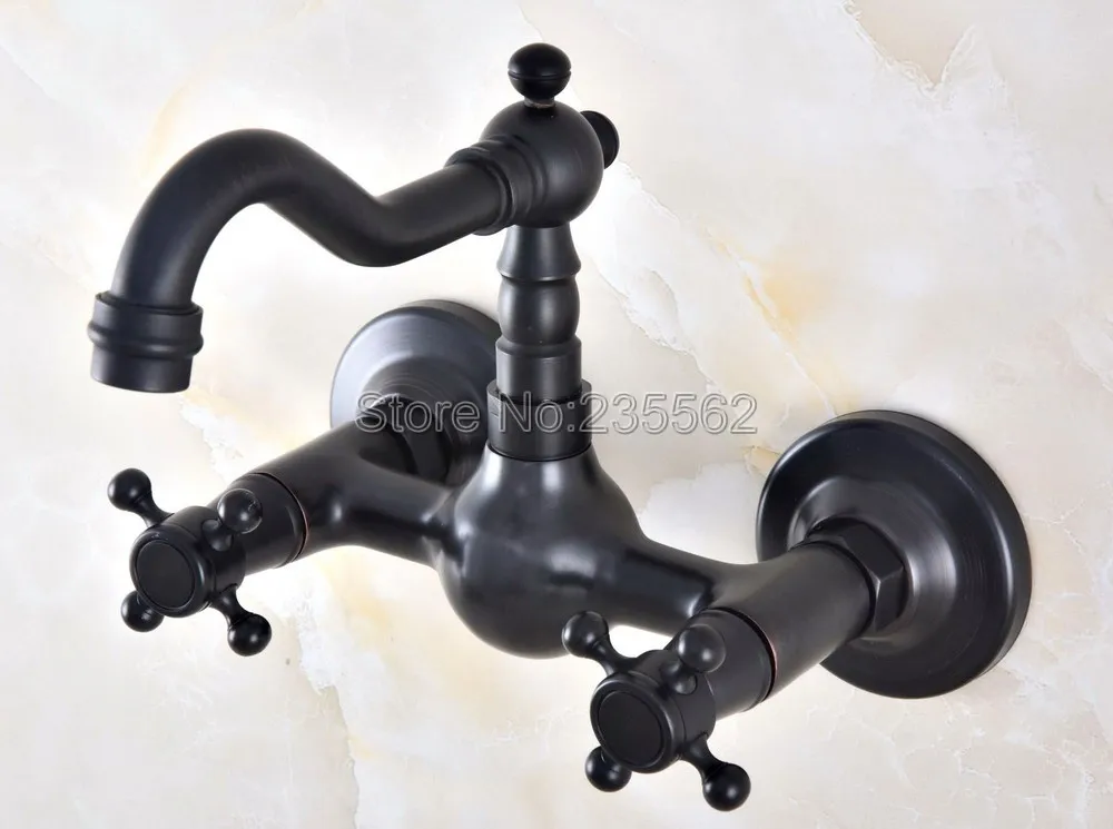 

Moder Wall Mounted Double Handle Oil Rubbed Black Bronze Bathroom Basin Sink Mixer Tap Faucet lnf853