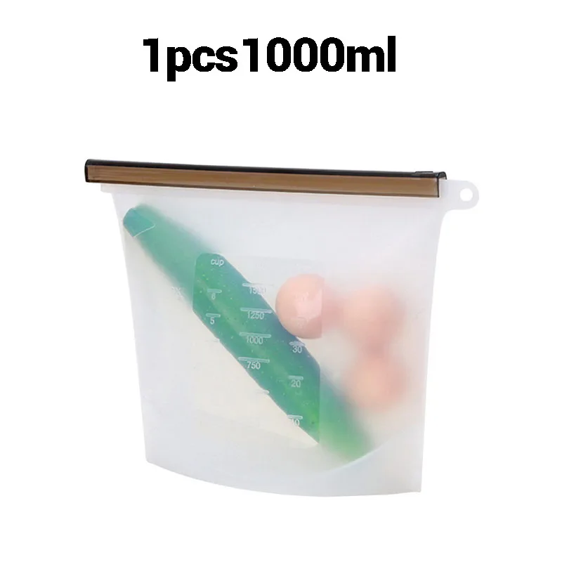 1pcs 1000ml White Многоразовые силиконовые вакуумные пакеты для хранения продуктов, контейнеры для хранения фруктов, мяса, молока, пакет для холодильника Ziplock, кухонный Органайзер - Цвет: 1pcs 1000ml White