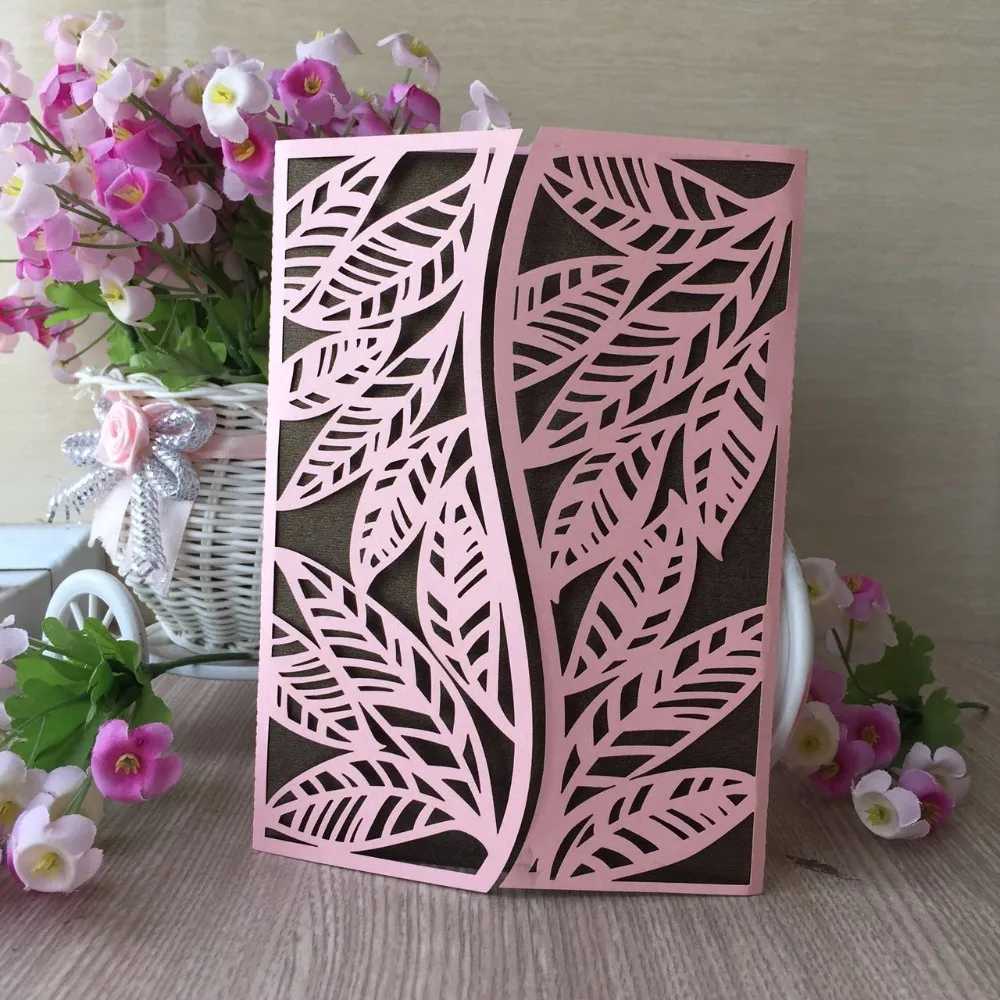 

50Pcs Laser Cut Pearl paper Happy Birthday Dinner Party Wedding Invitation Cover Card Greeting Blessing card