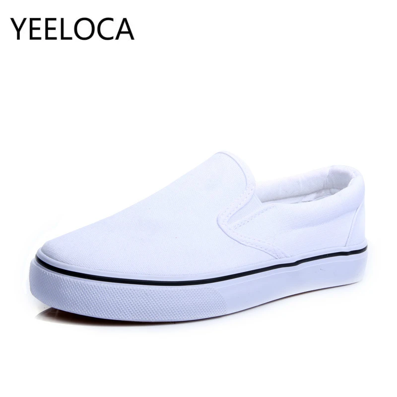 YEELOCA/белая парусиновая обувь для пар; обувь без застежки; Тканевая обувь для учащихся; женская обувь на плоской подошве; белые женские кроссовки