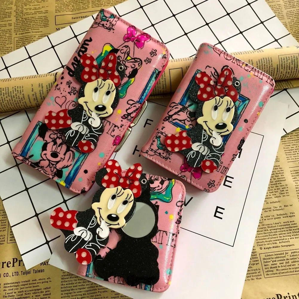 Disney Микки мультфильм женский кошелек pu монета с зеркалом леди сумка для хранения клатч сумка кошелек девушка Сумка Держатель монет плюшевые карты